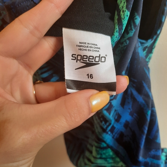 Speedo Blue Green Palm Leaf Print Swimsuit One Piece - Picture 10 of 14